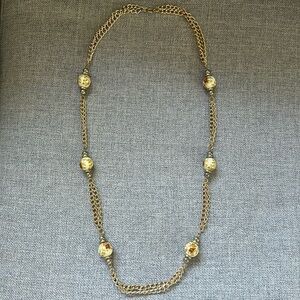 Vintage Gold chain link and floral beaded necklace